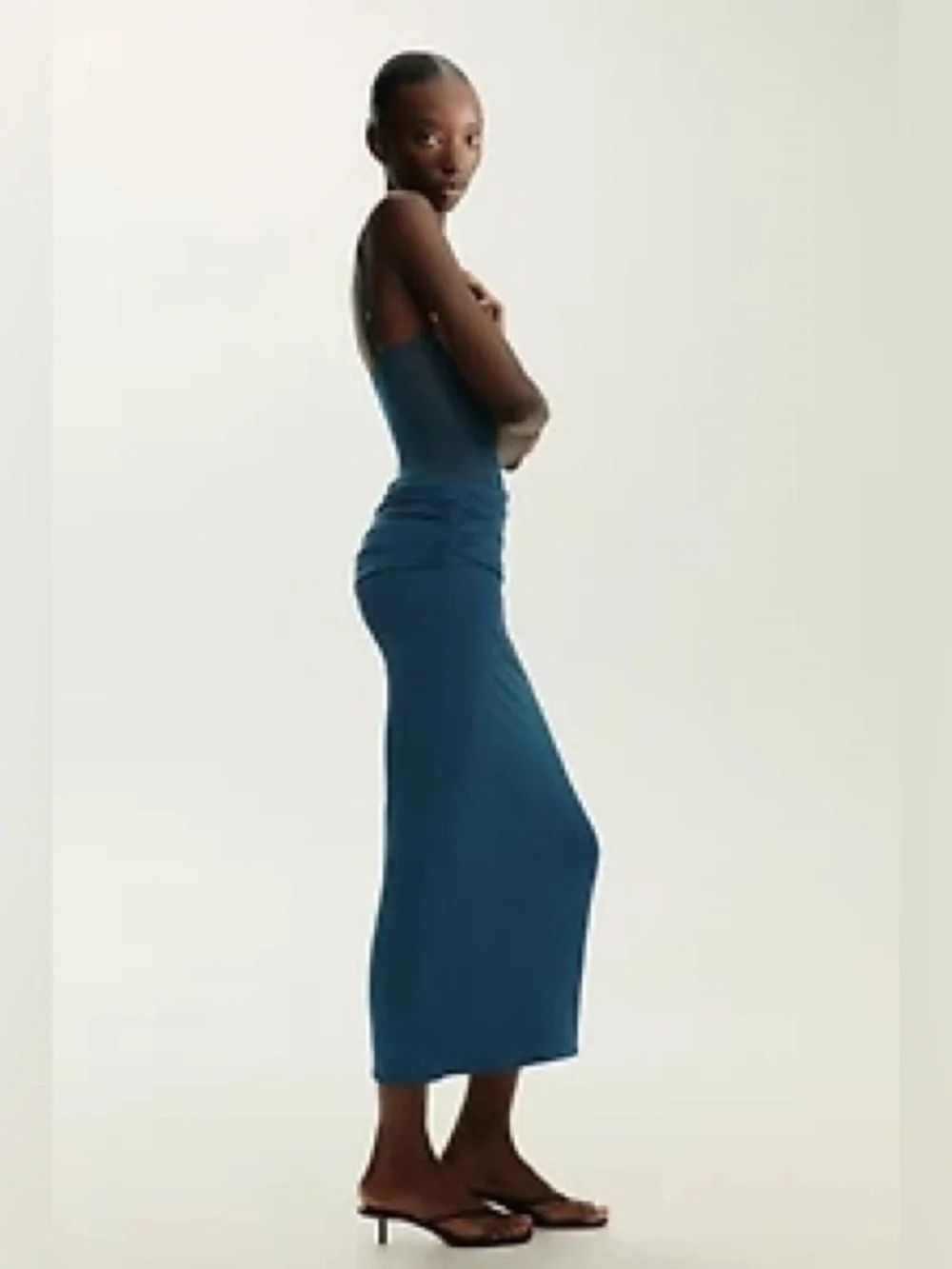 Zara Combination Blue Tulle Long Dress Draped Mesh Midi Size M